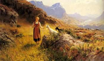 漢斯 達爾 An Alpine Landscapewith a Shepherdess and Goats